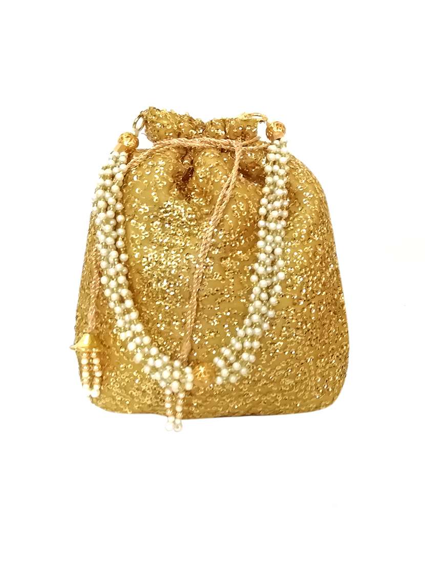 gold polyester ethnic potli