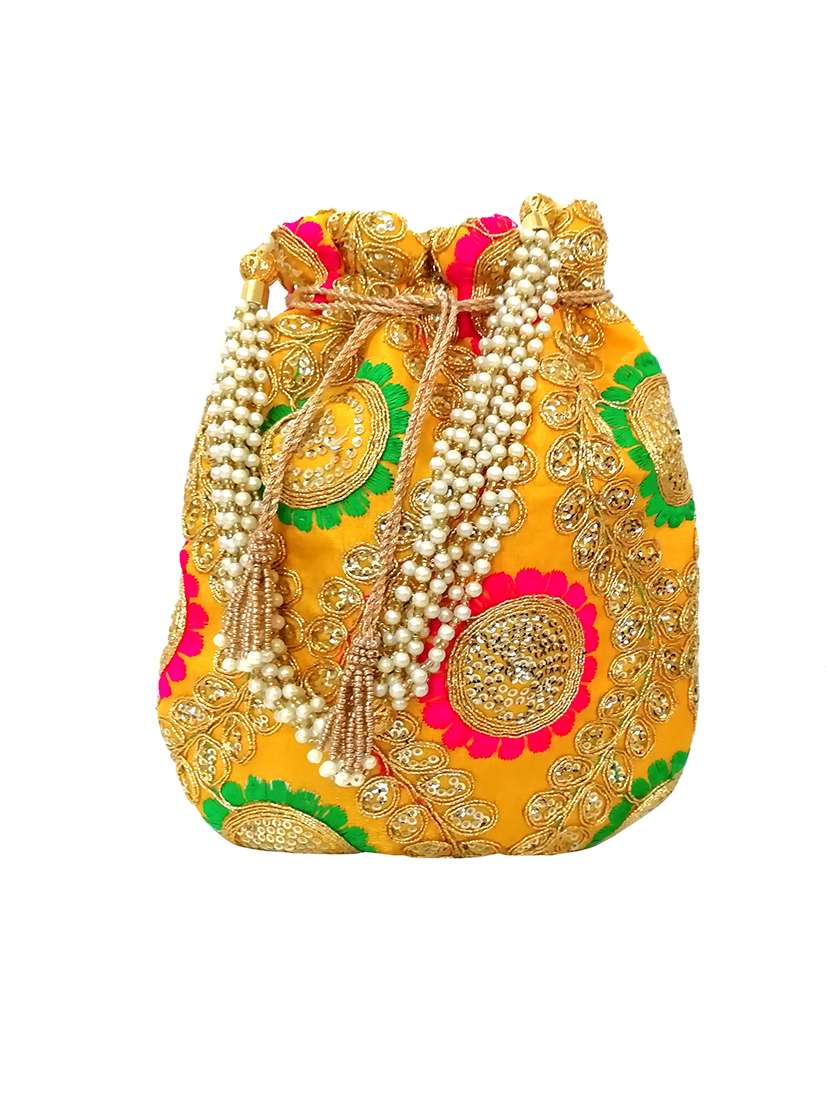 yellow polyester ethnic potli