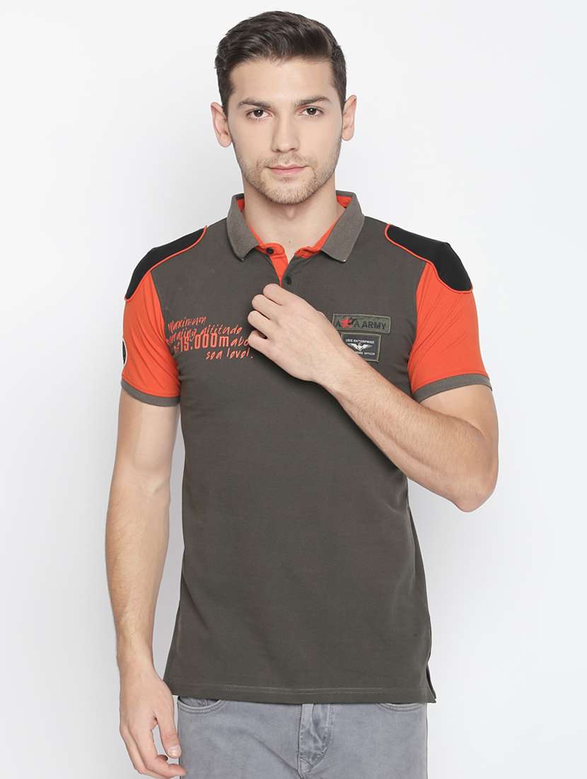 olive green color block t-shirt - 16021509 -  Zoom Image - 0
