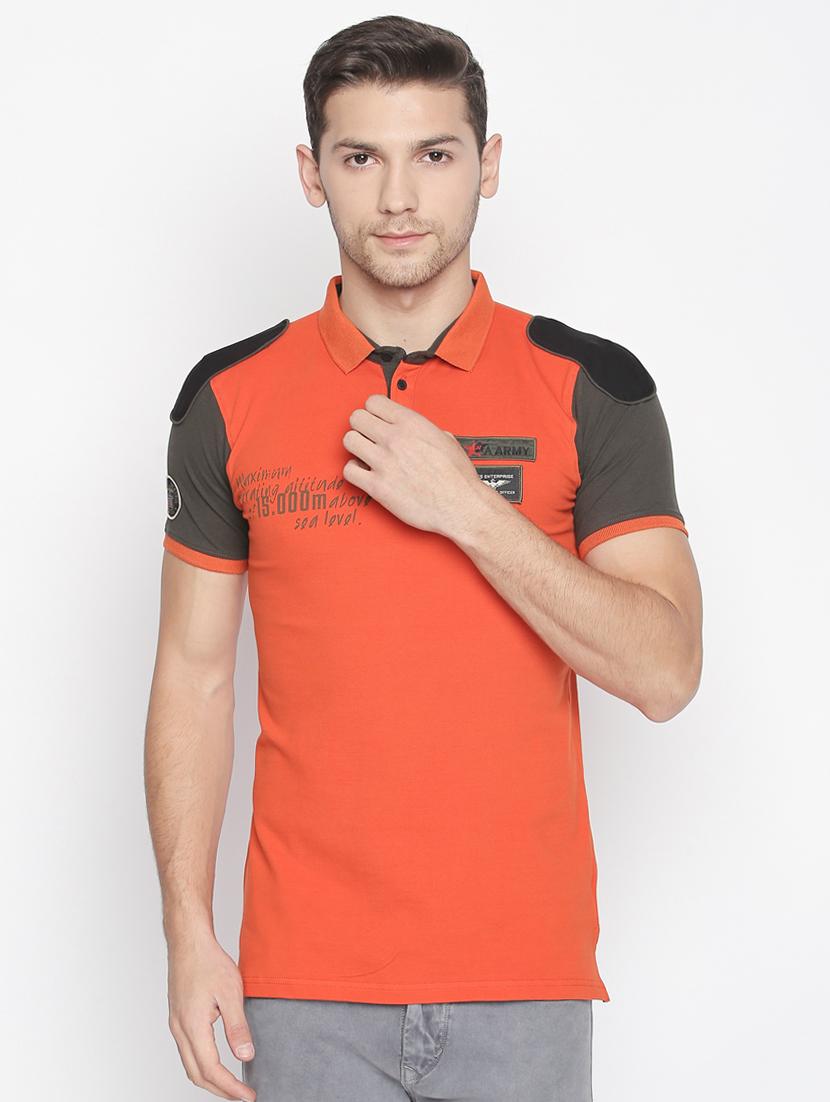 orange color block polo tshirt - 16021510 - Zoom Image - 0