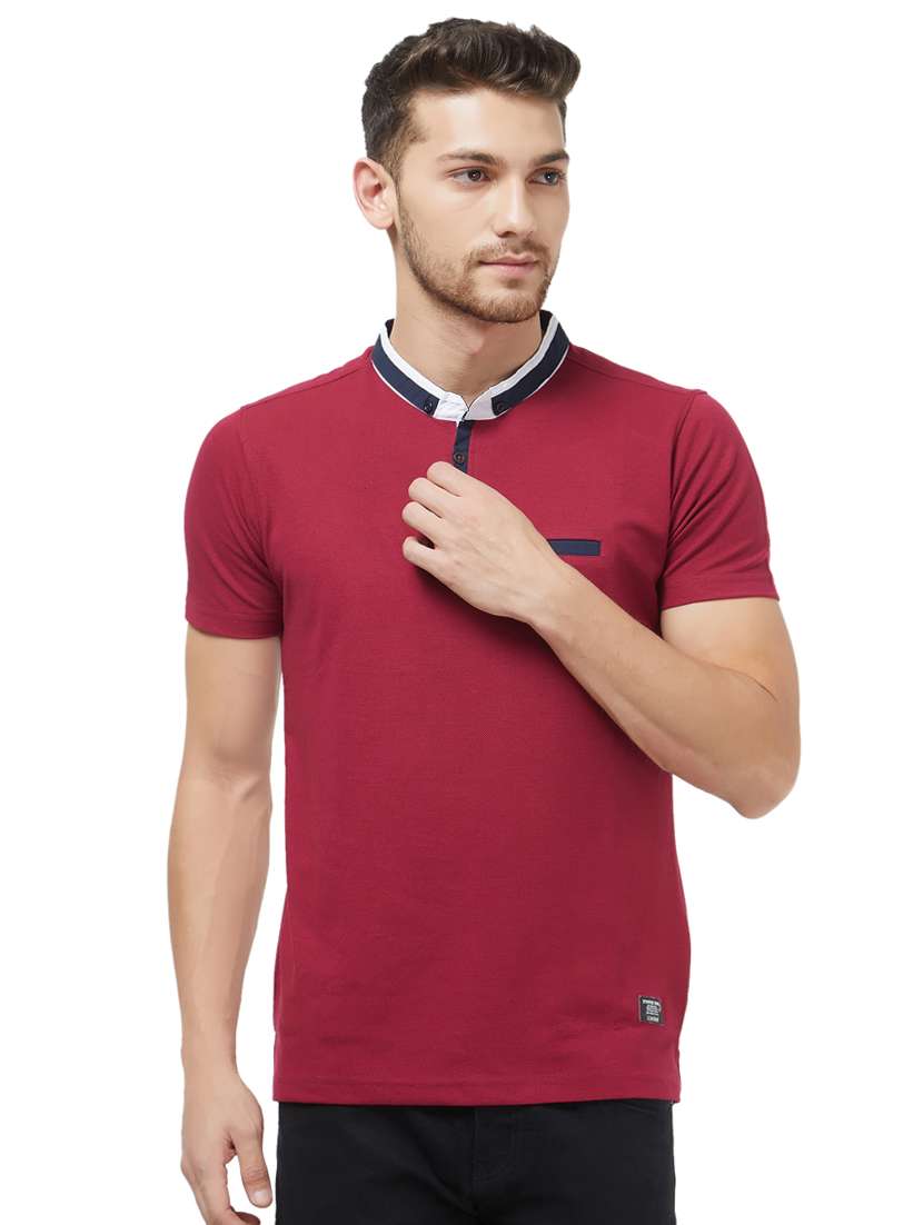 maroon solid collared tshirt