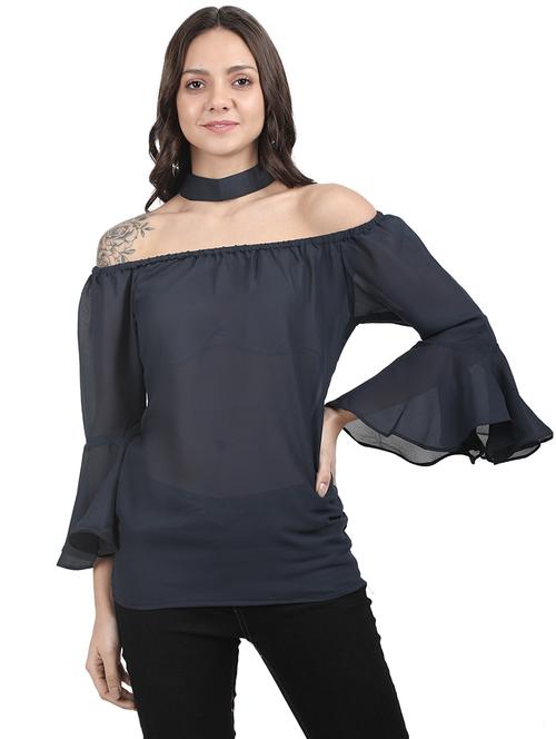 choker neck bell sleeved top - 16030443 -  Standard Image - 0