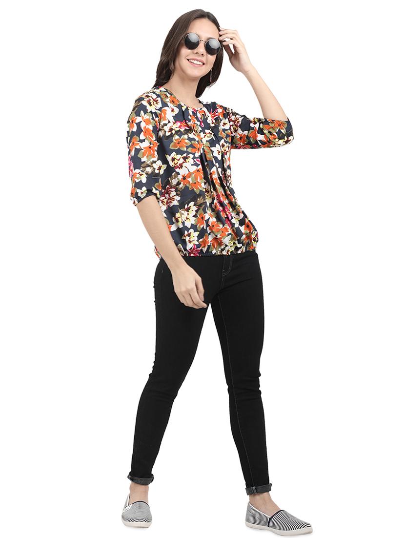 floral pleated blouson top - 16030444 - Standard Image - 3