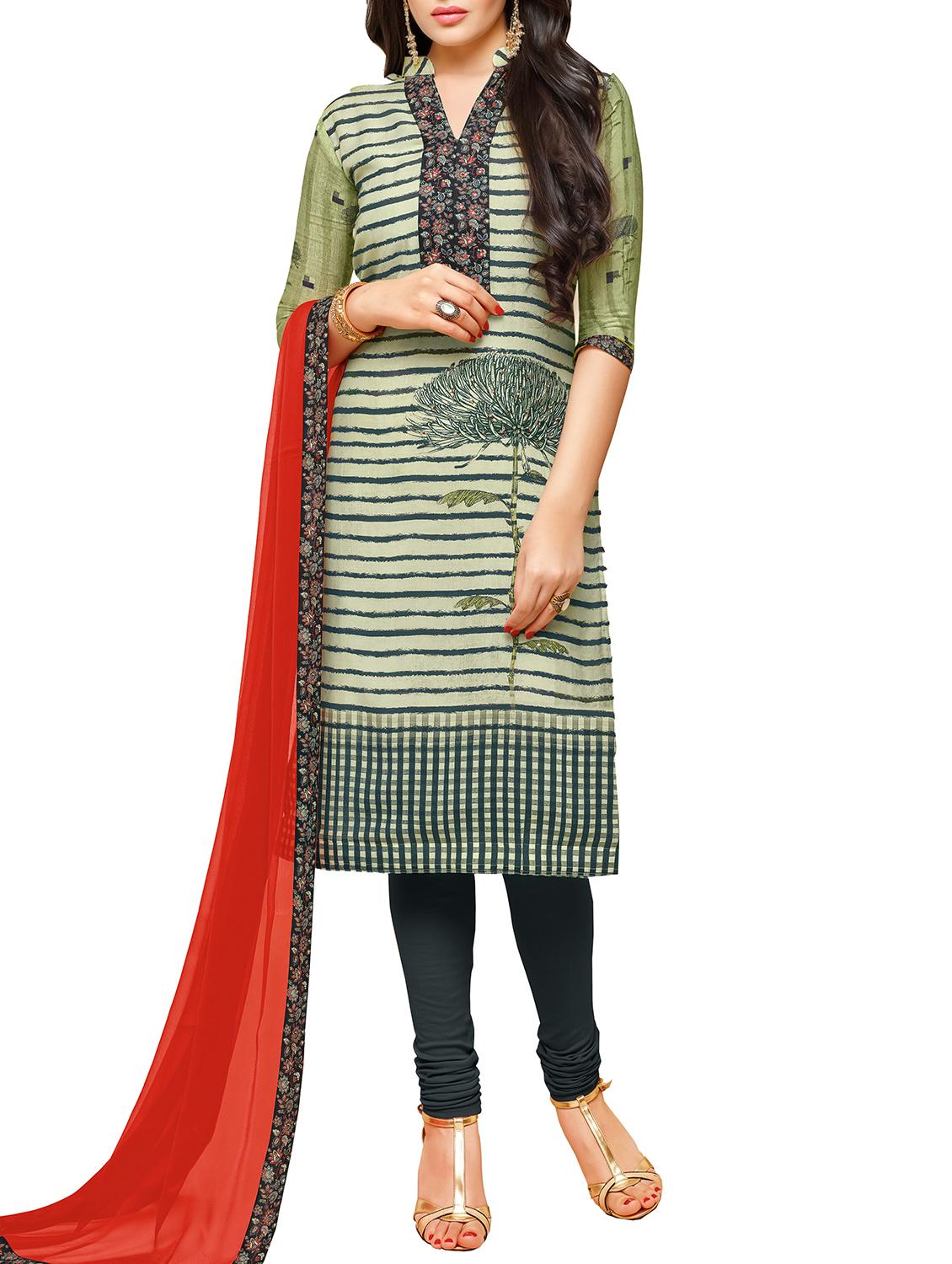 printed churidaar unstitched suit - 16039533 - Zoom Image - 0