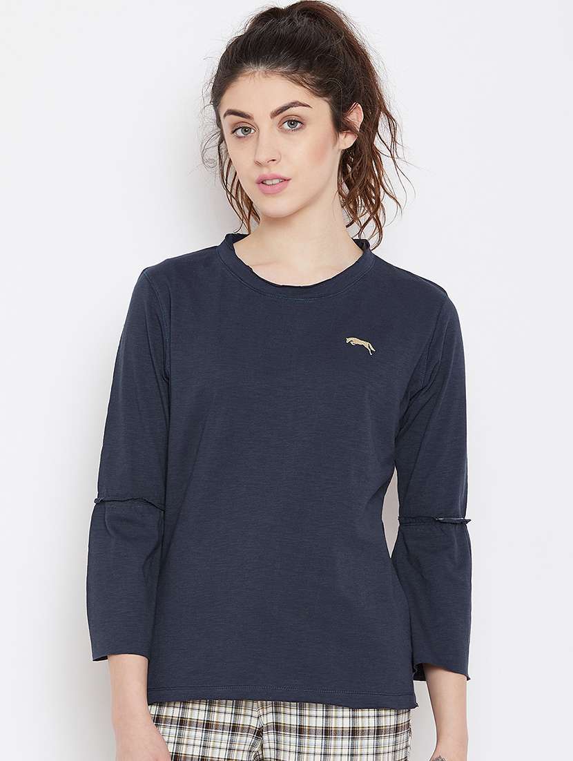 frill trim round neck top - 16040281 - Zoom Image - 0