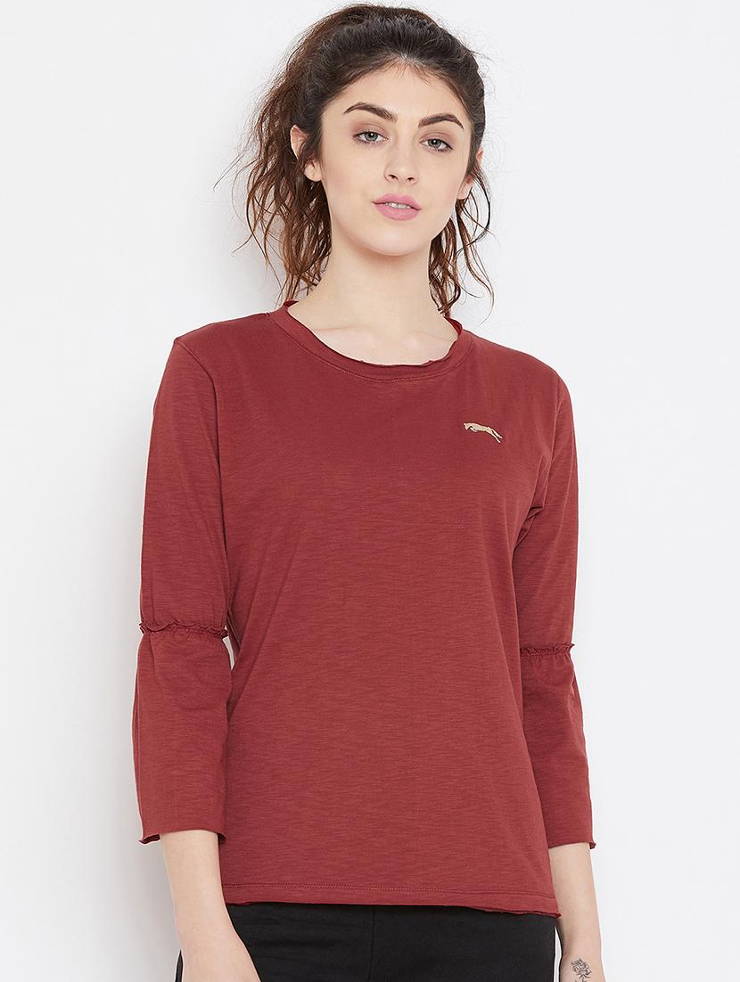 frill trim round neck top - 16040282 -  Zoom Image - 0