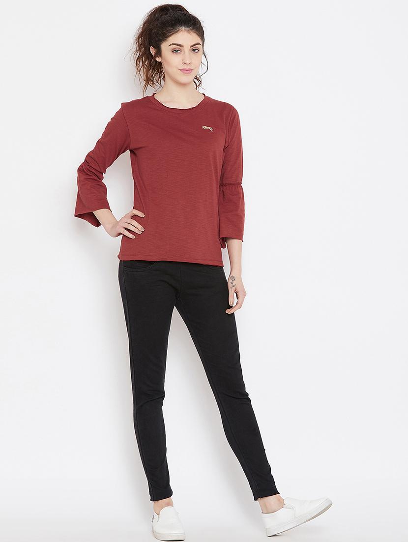 frill trim round neck top - 16040282 - Standard Image - 3