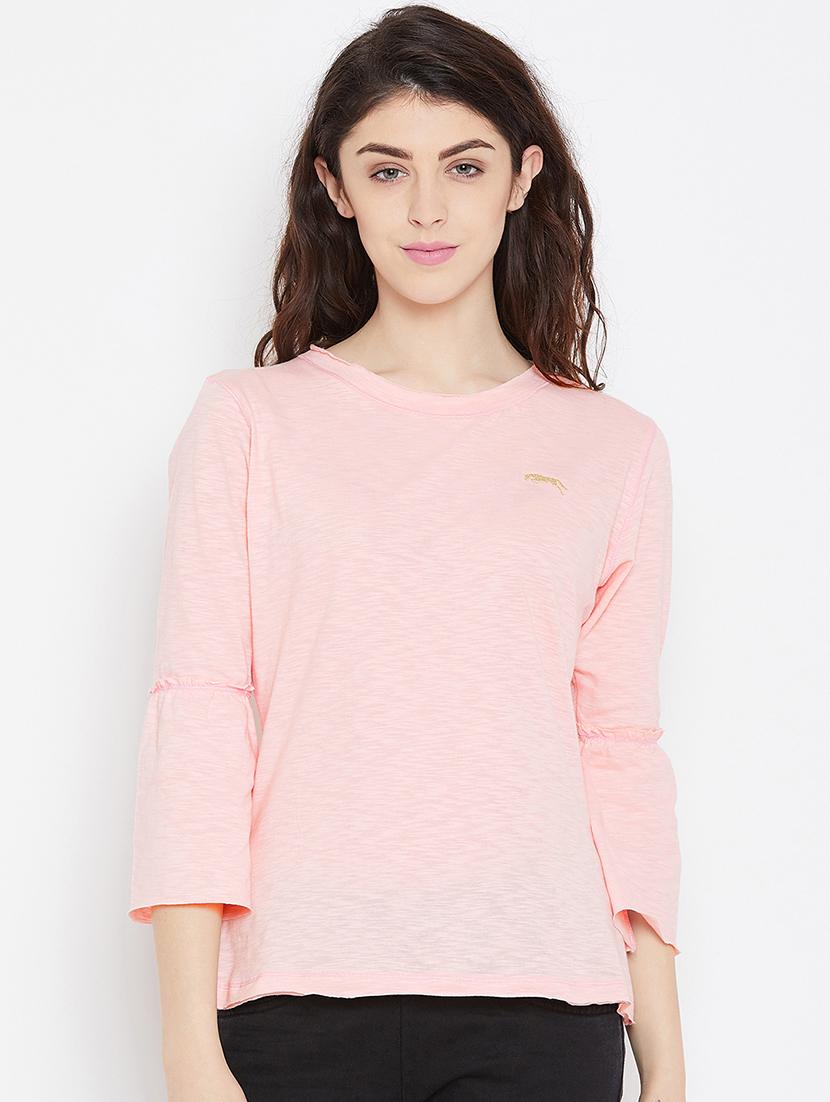 frill trim round neck top - 16040284 - Zoom Image - 0