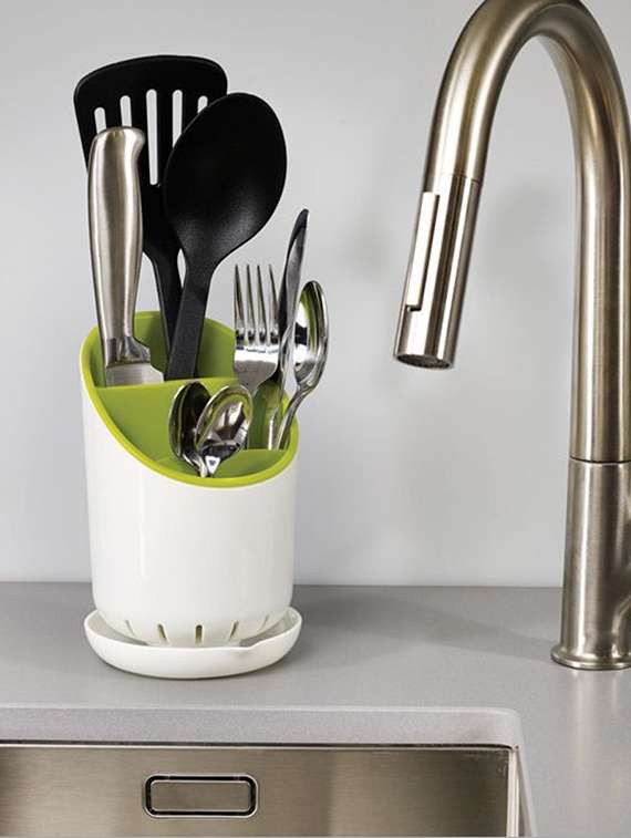 multiutility cutlery organizer with easy drain - green