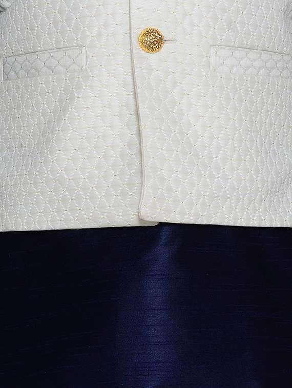 blue silk blend kurta set with nehru jacket - 16045820 -  Standard Image - 3