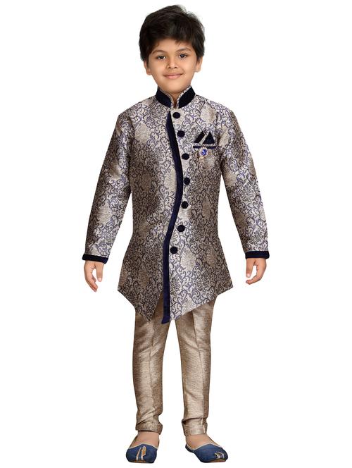 blue silk blend sherwani set - 16047149 -  Standard Image - 0