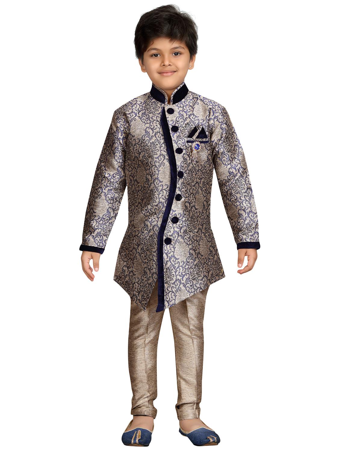 blue silk blend sherwani set - 16047149 -  Zoom Image - 0