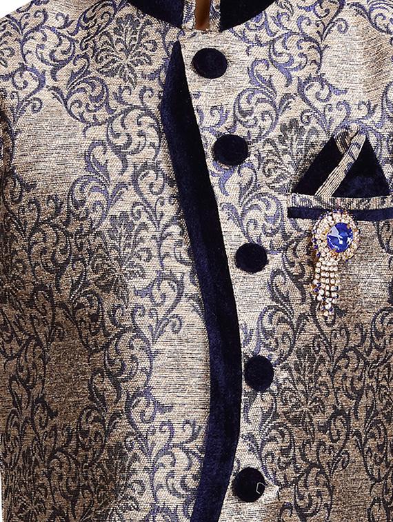 blue silk blend sherwani set - 16047149 - Standard Image - 3