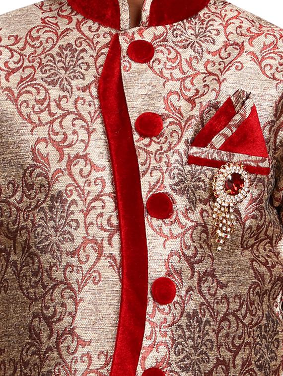 red silk blend sherwani set - 16047150 - Standard Image - 3