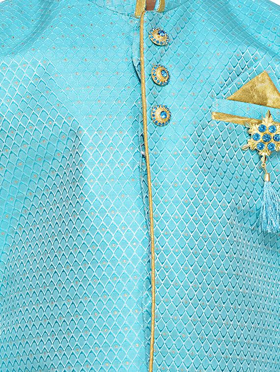 light blue silk blend sherwani set - 16047653 - Standard Image - 3