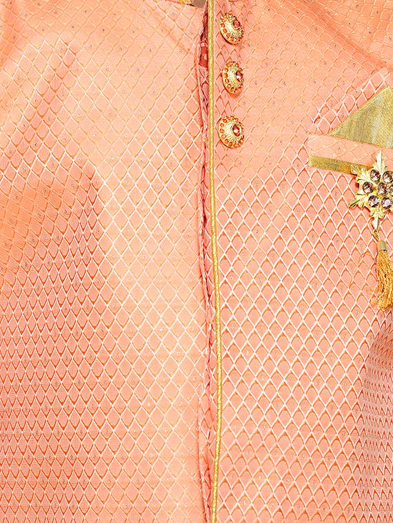 orange silk blend sherwani set - 16047654 - Standard Image - 3
