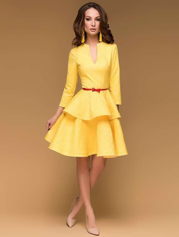 notch neck ruffle detail flared dress