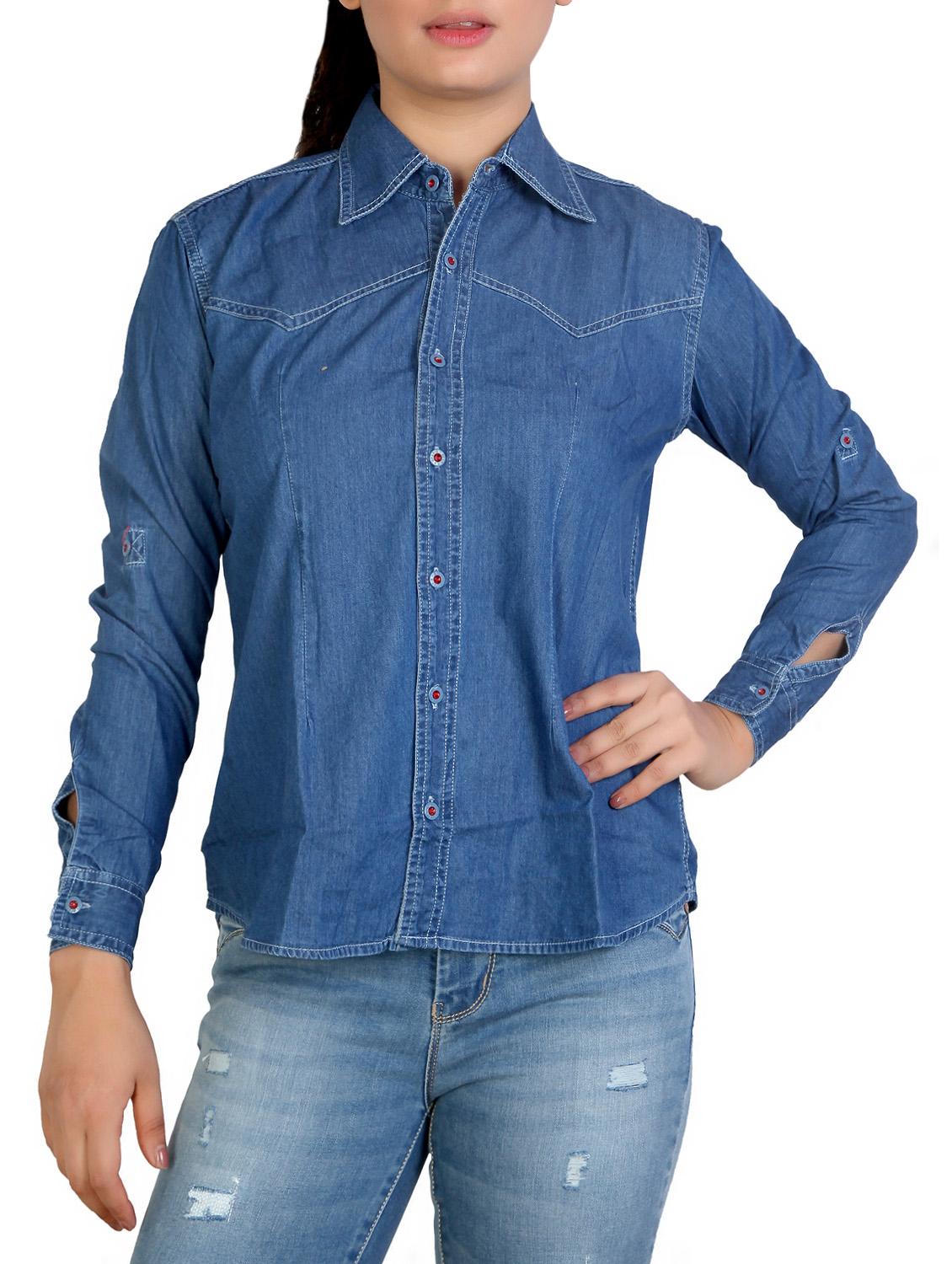 curved hem denim shirt - 16051580 -  Zoom Image - 0