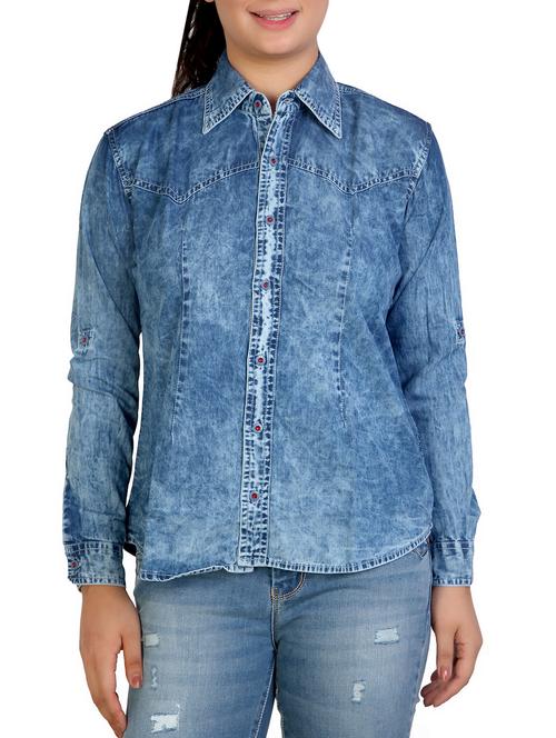 acid washed denim shirt - 16051582 - Standard Image - 0