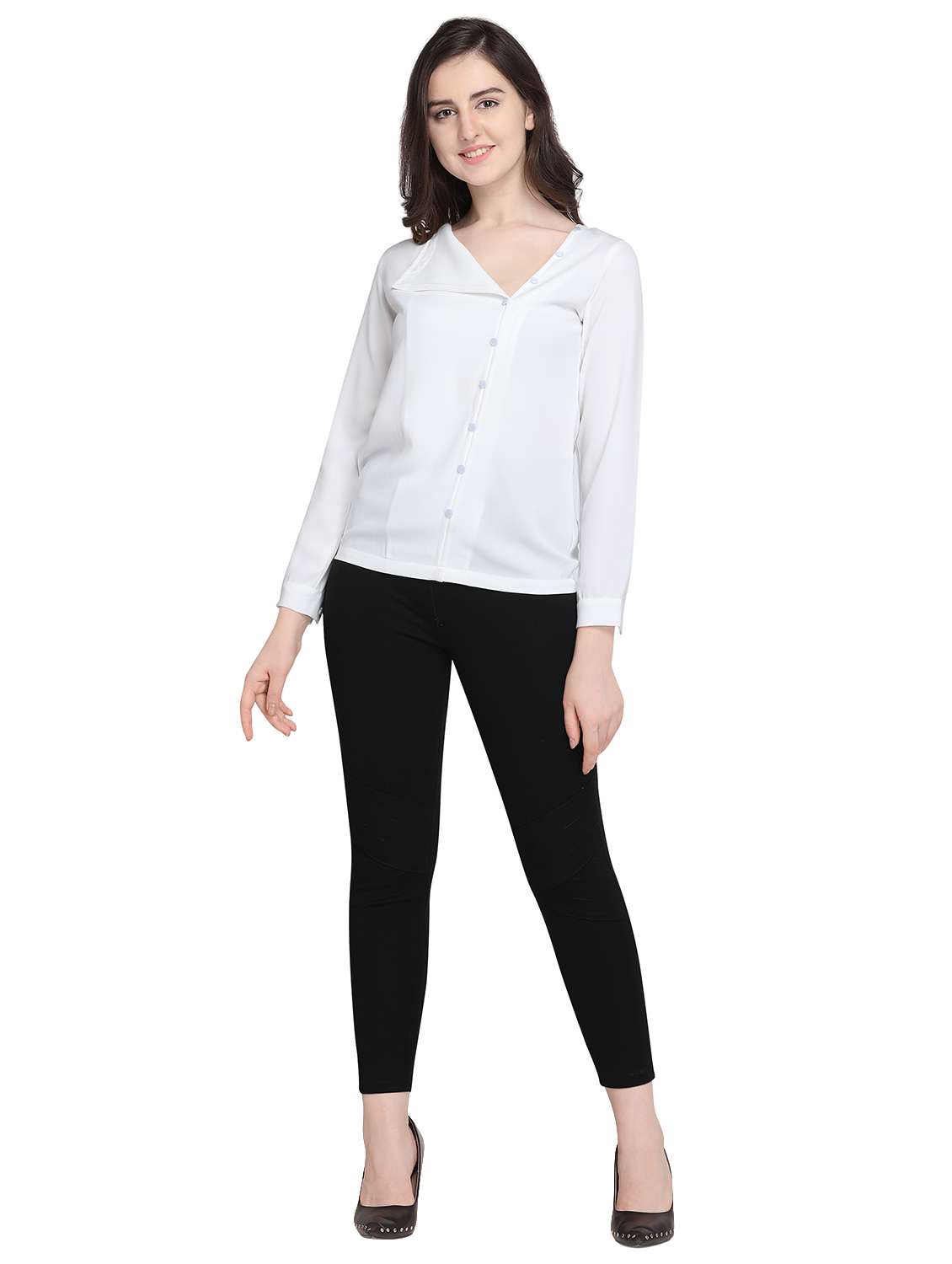 women's straight v neck top - 16056641 -  Standard Image - 3