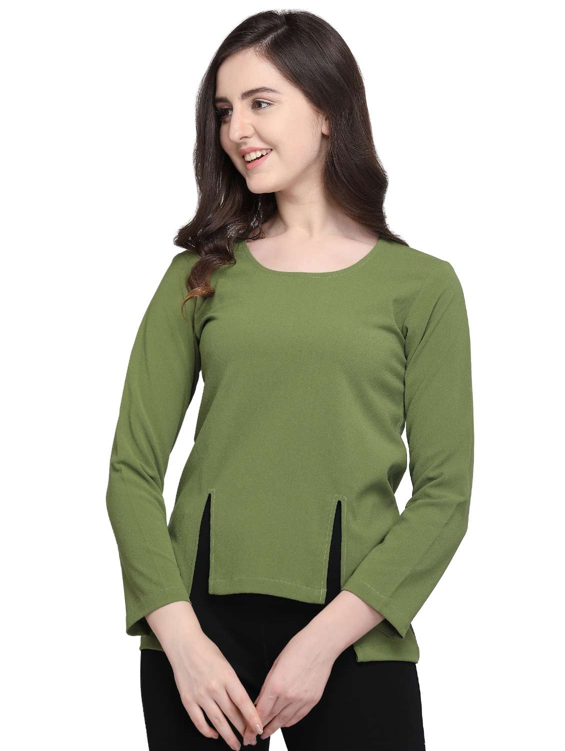 women's asymmetric round neck top