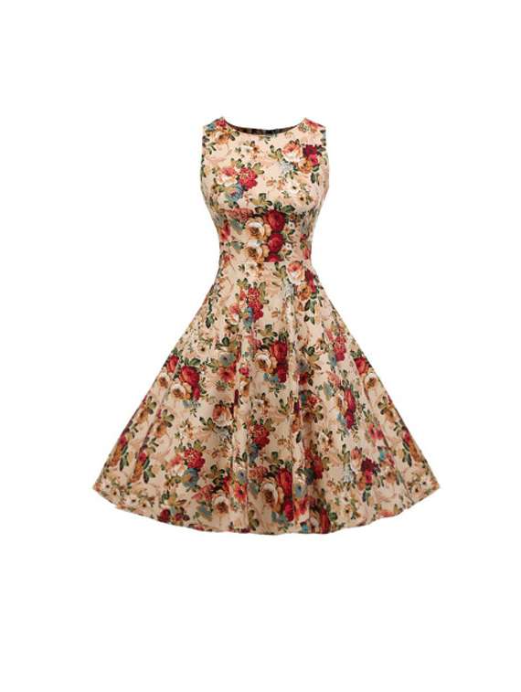 sleeveless floral flared dress