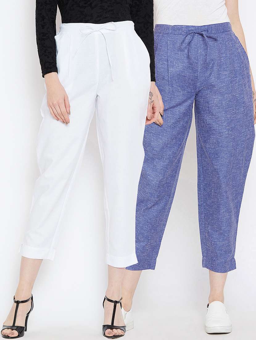 set of 2 pleat detail tie knot crop pant