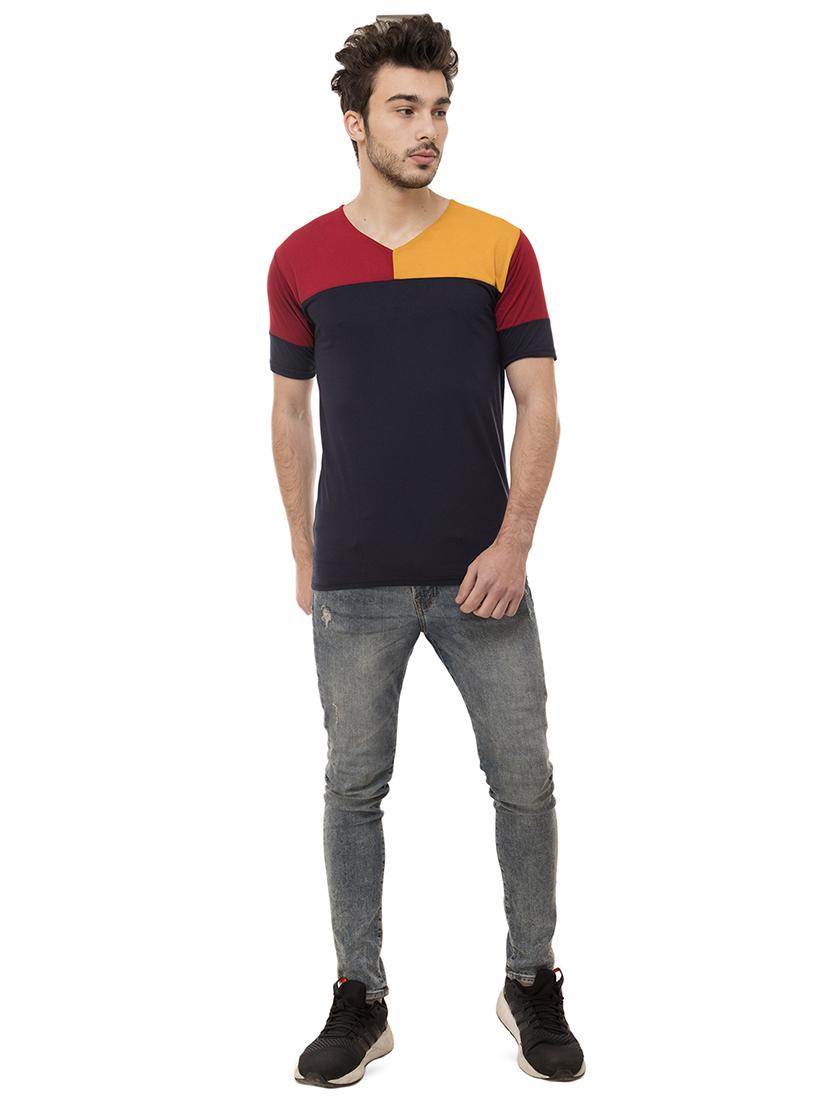 navy blue color block tshirt - 16062598 - Standard Image - 3
