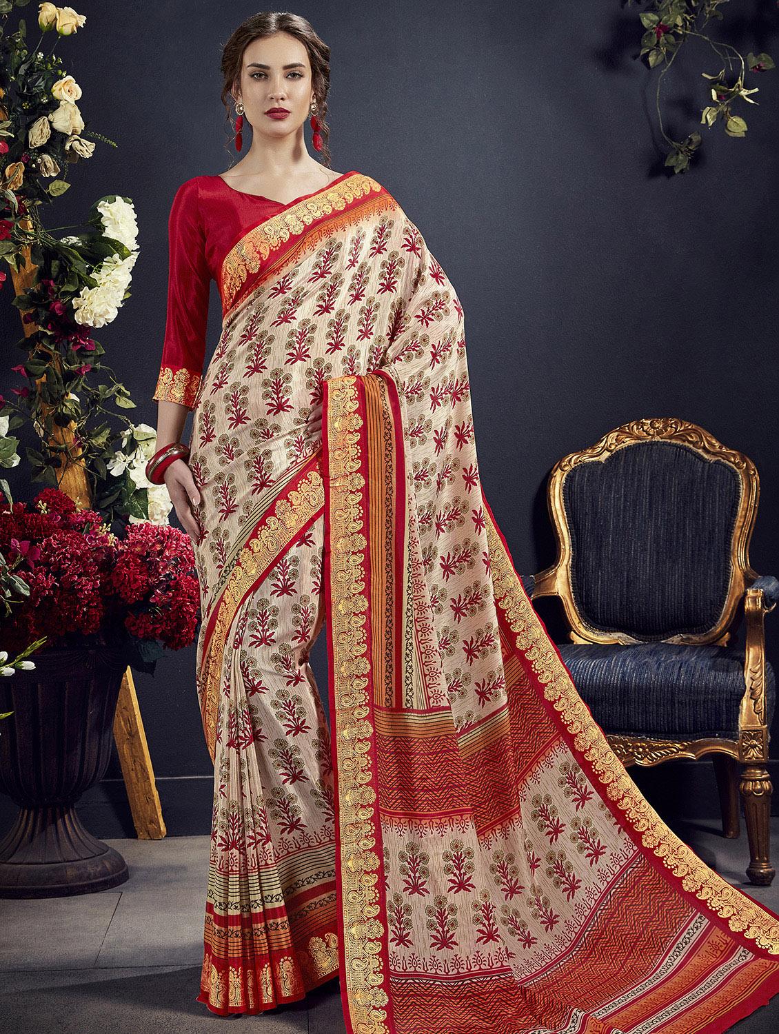 floral bordered saree with blouse - 16063626 - Zoom Image - 0