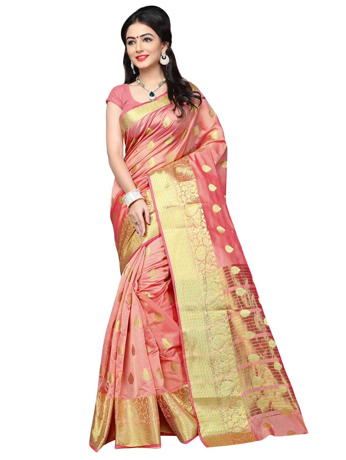 ethnic zari motifs banarasi saree with blouse - 16064670 -  Zoom Image - 0