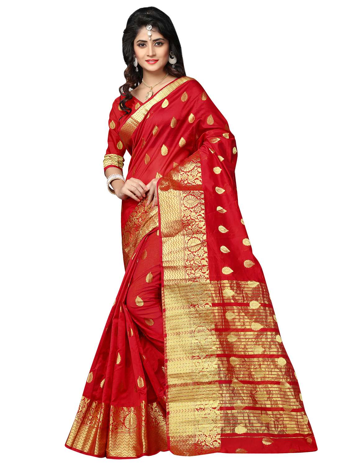 ethnic zari motifs banarasi saree with blouse - 16064677 -  Zoom Image - 0