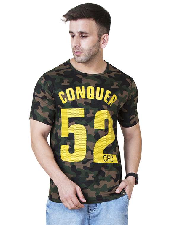 green camouflage all over print t-shirt