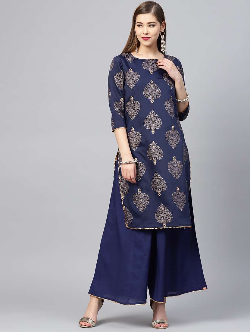 indigo block print straight kurta