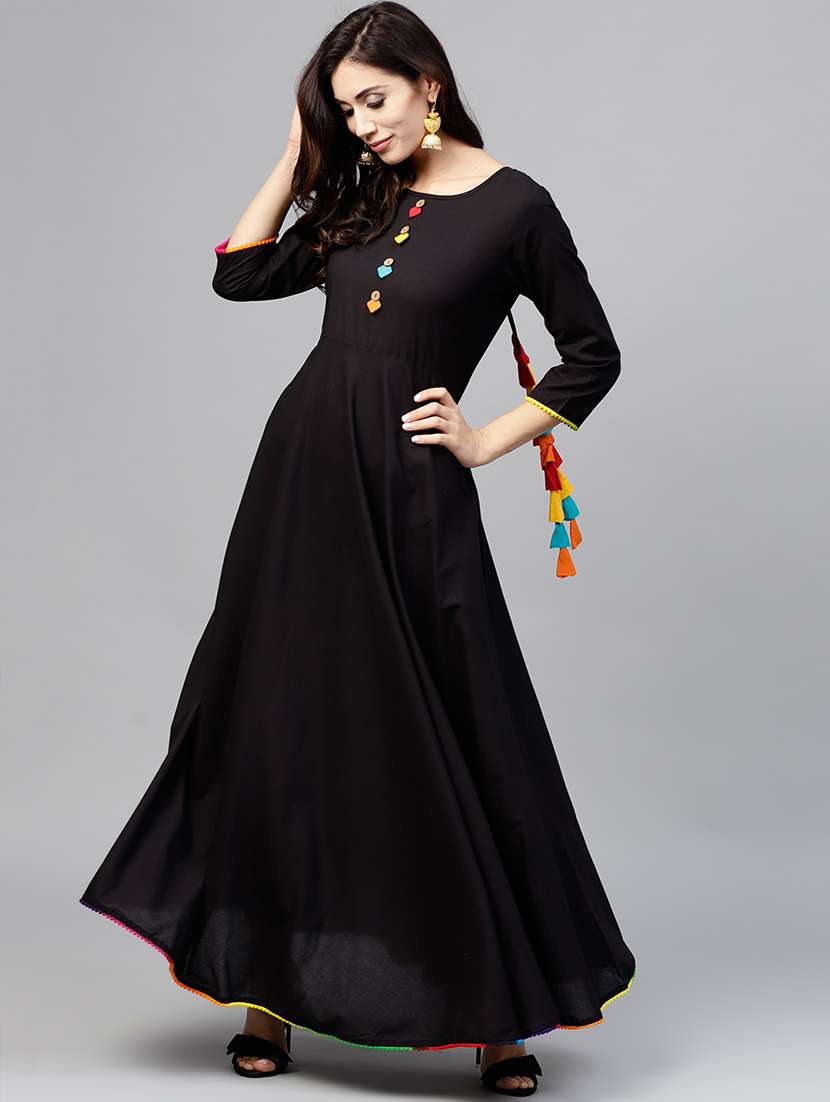 black solid flared kurta