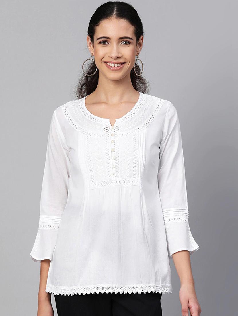 hand-embroidered white chikankari kurti - 16066850 -  Zoom Image - 0