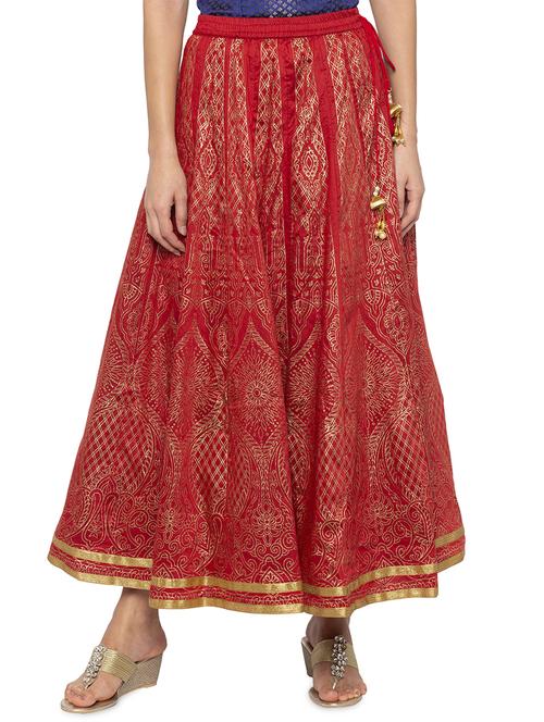 foil print flared skirt - 16077870 -  Standard Image - 0