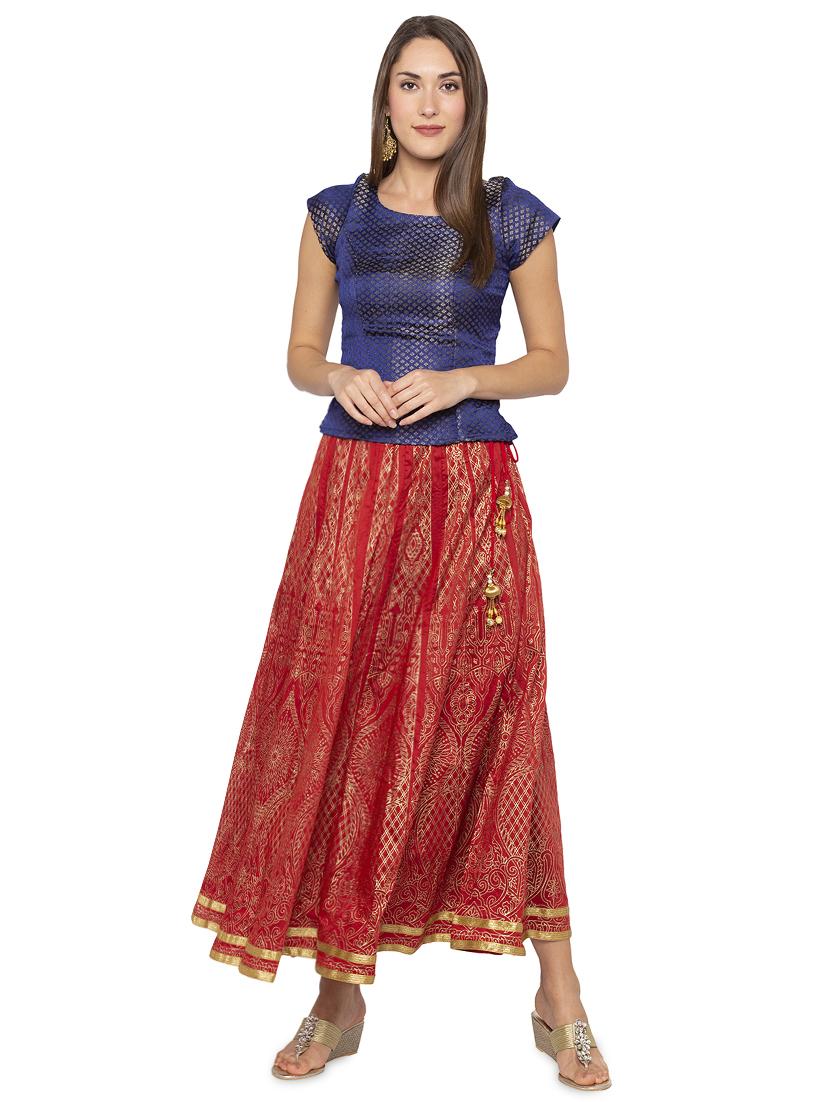 foil print flared skirt - 16077870 - Standard Image - 3
