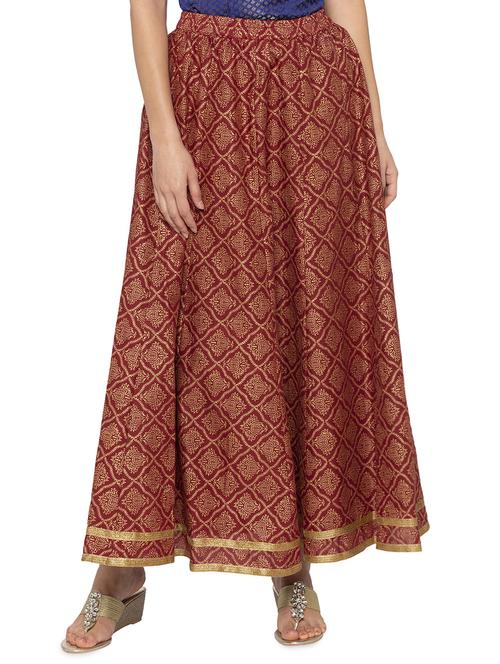 foil print flared skirt - 16077873 -  Standard Image - 0