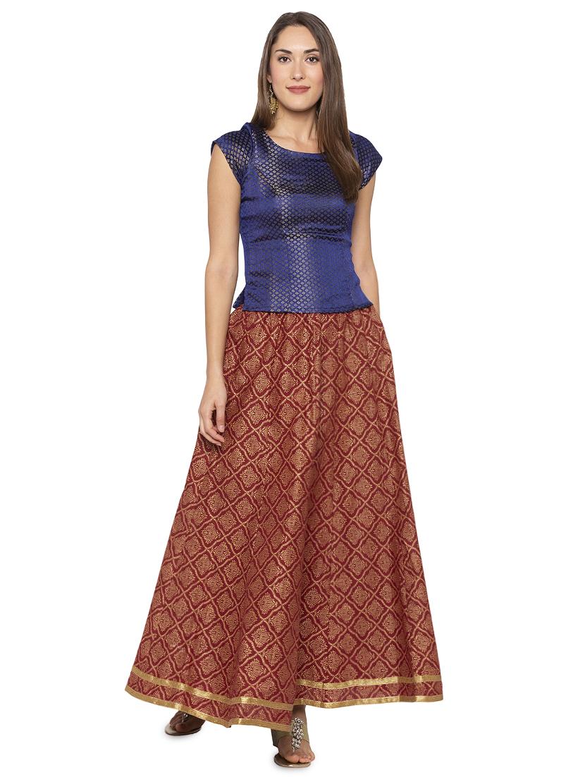 foil print flared skirt - 16077873 - Standard Image - 3