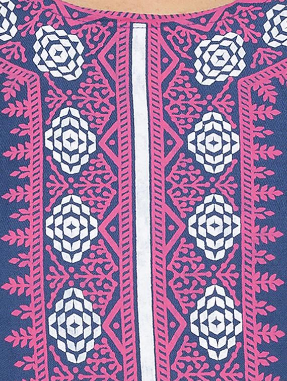 neck & hem printed straight kurta - 16077891 - Standard Image - 3