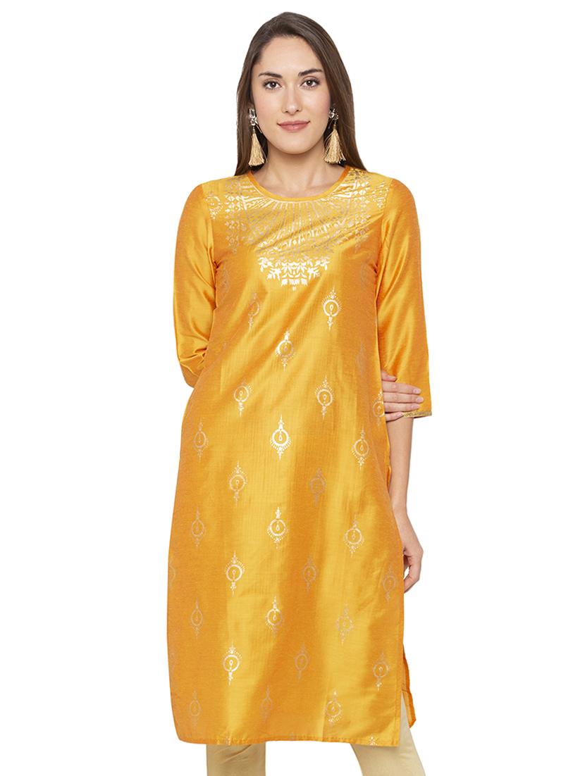 gold foil printed straight kurta - 16077918 -  Zoom Image - 0