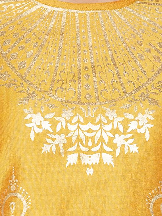 gold foil printed straight kurta - 16077918 - Standard Image - 3