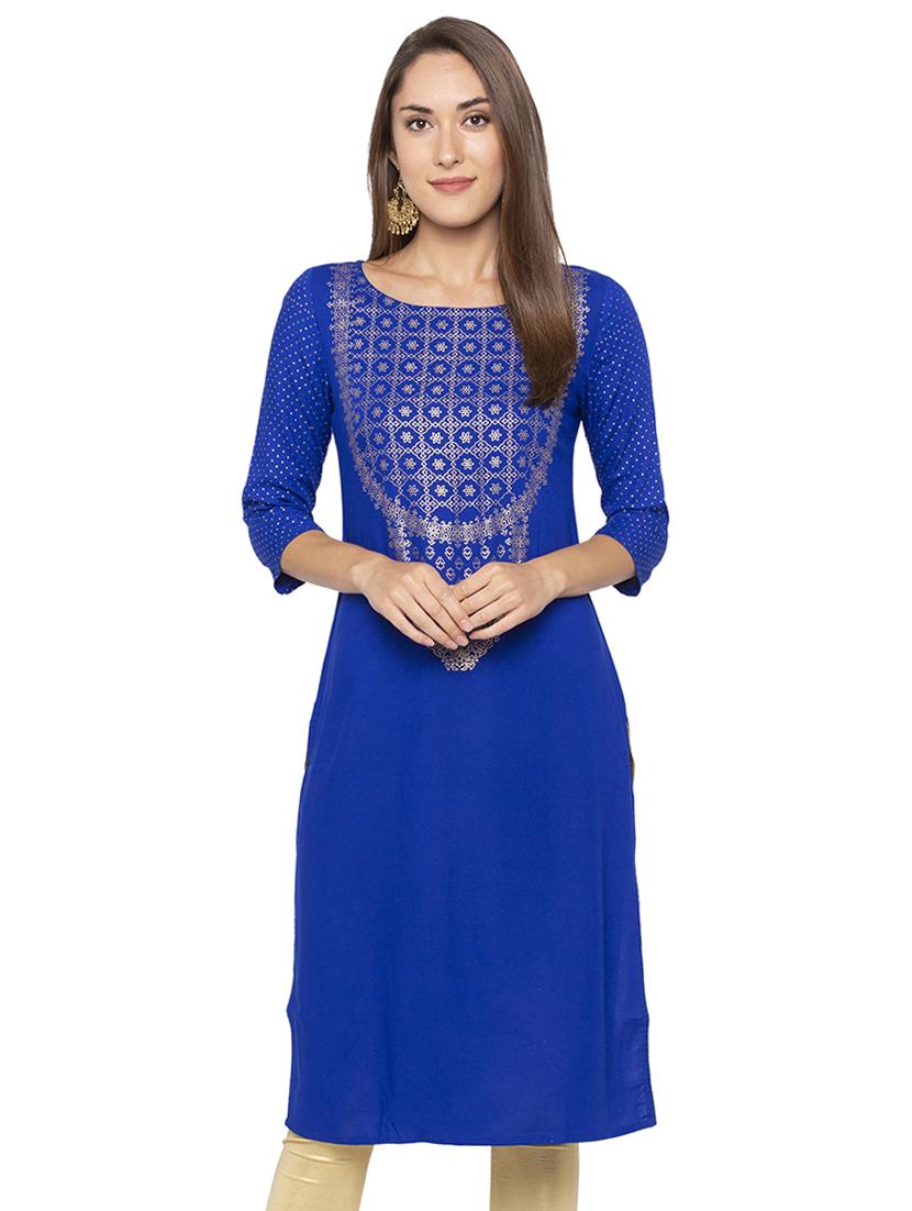 foil printed straight kurta - 16077952 - Zoom Image - 0