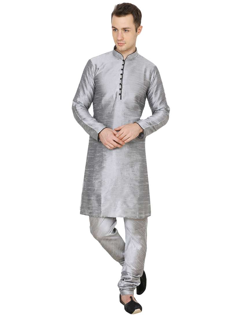 silver silk blend long kurta