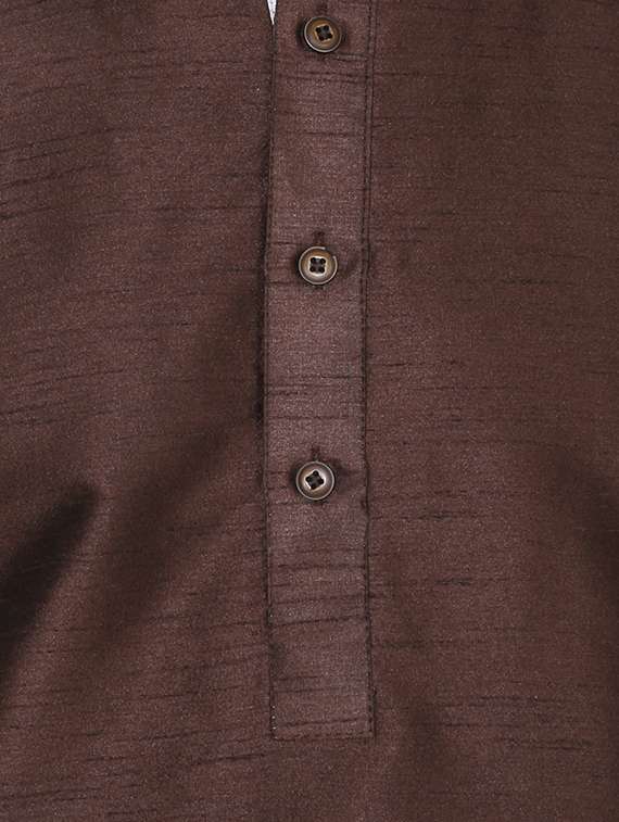 brown silk blend long kurta - 16079684 - Standard Image - 3
