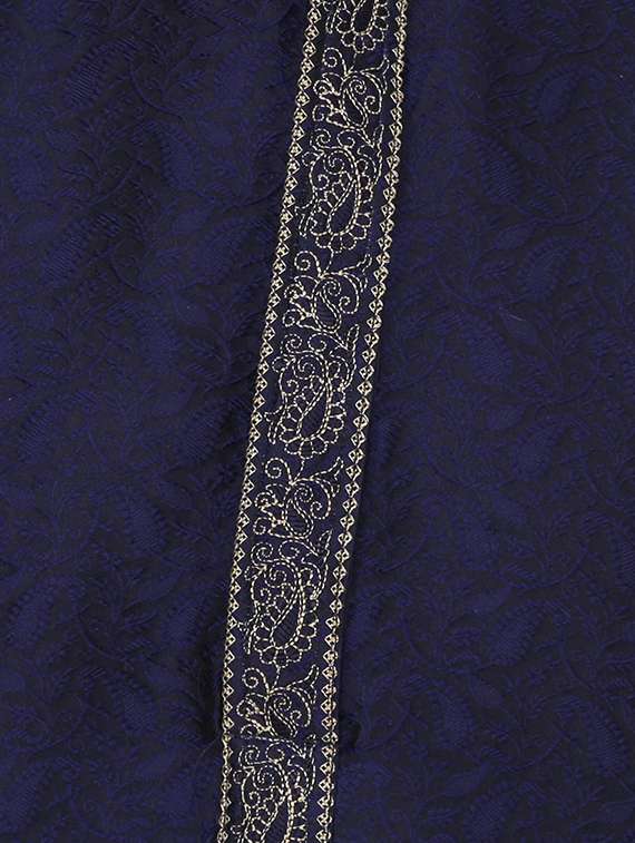 navy blue silk blend long kurta - 16079703 - Standard Image - 3