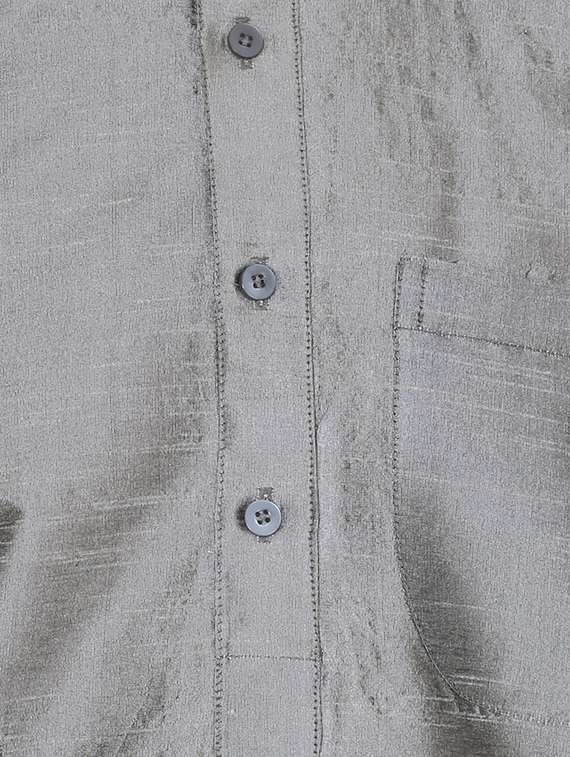 silver silk blend long kurta - 16079721 - Standard Image - 3