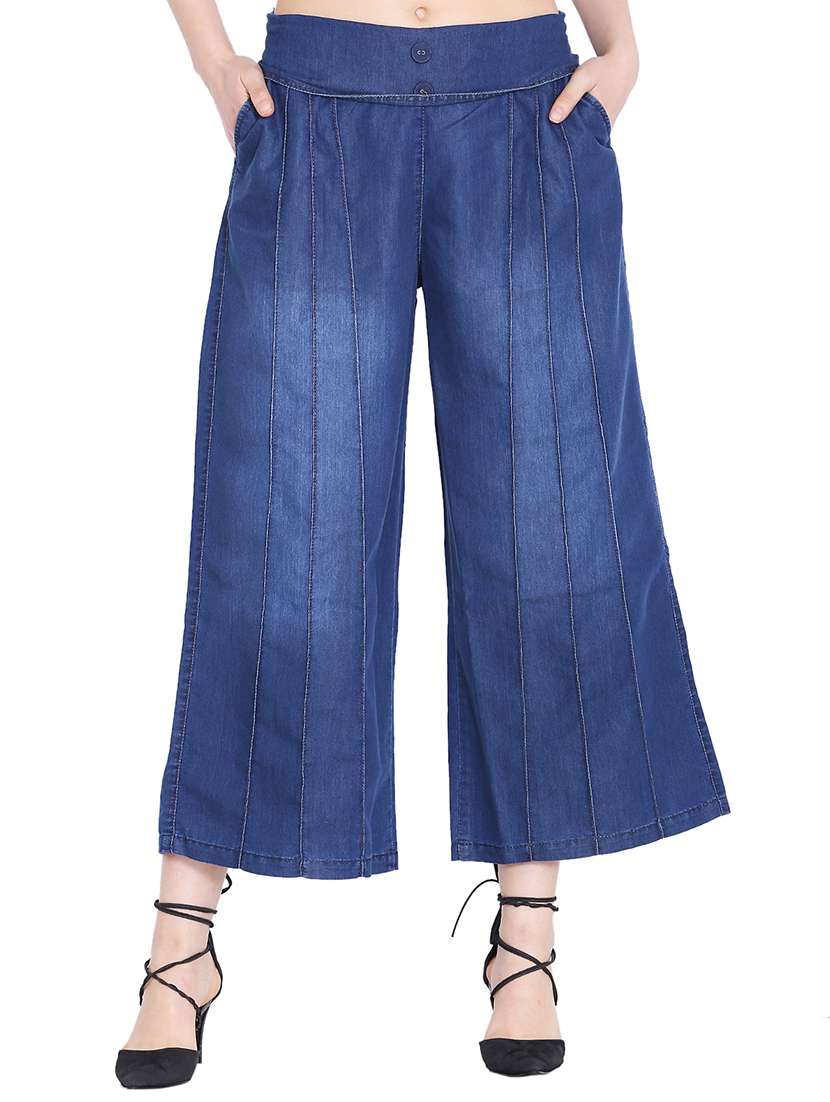 button detail flared palazzo