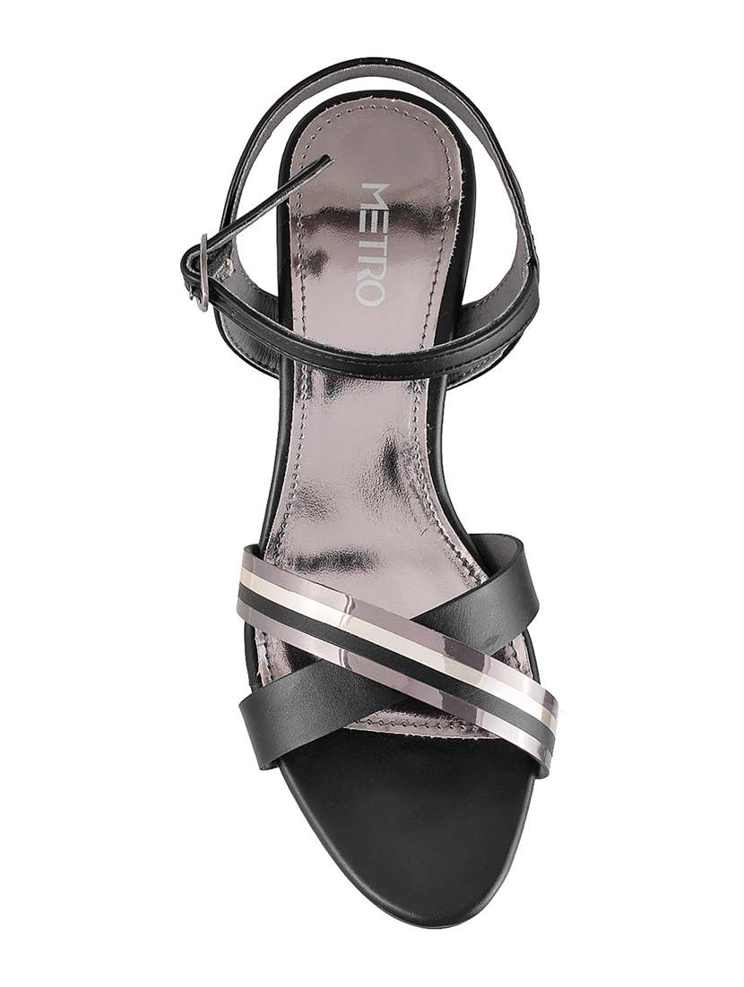 black leatherette back strap sandals