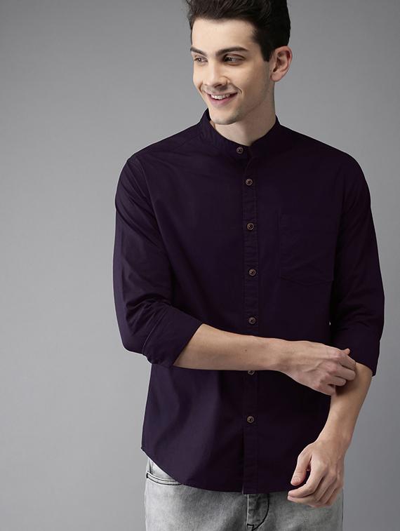 purple solid casual shirt - 16085090 - Zoom Image - 0